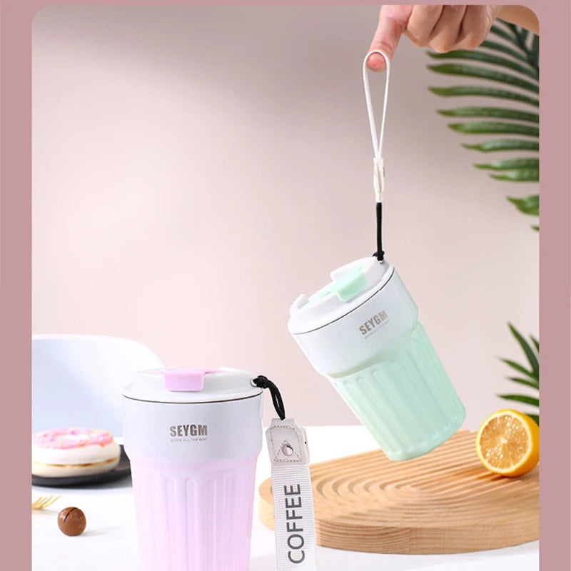 Insulated Cup Women's Portable Double-Layer Stainless Steel Vacuum Insulated Cup Office Coffee Cup Gradient Color Simplicity Cup